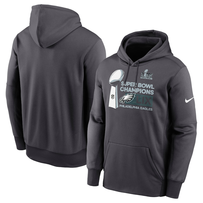 Men's Anthracite Philadelphia Eagles Super Bowl LIX Champions Locker Room Trophy Collection Fleece Pullover Hoodie
